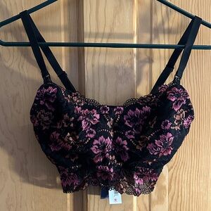 Floral Lace Nursing/Pumping Bralette - Black and Pink Lace